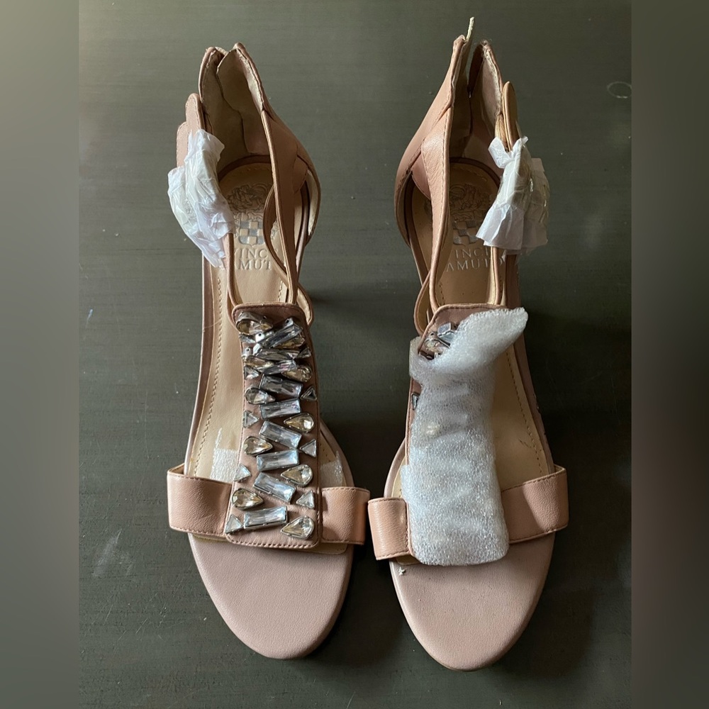 Vince Camuto Blush Pink Jeweled T-Strap Heels